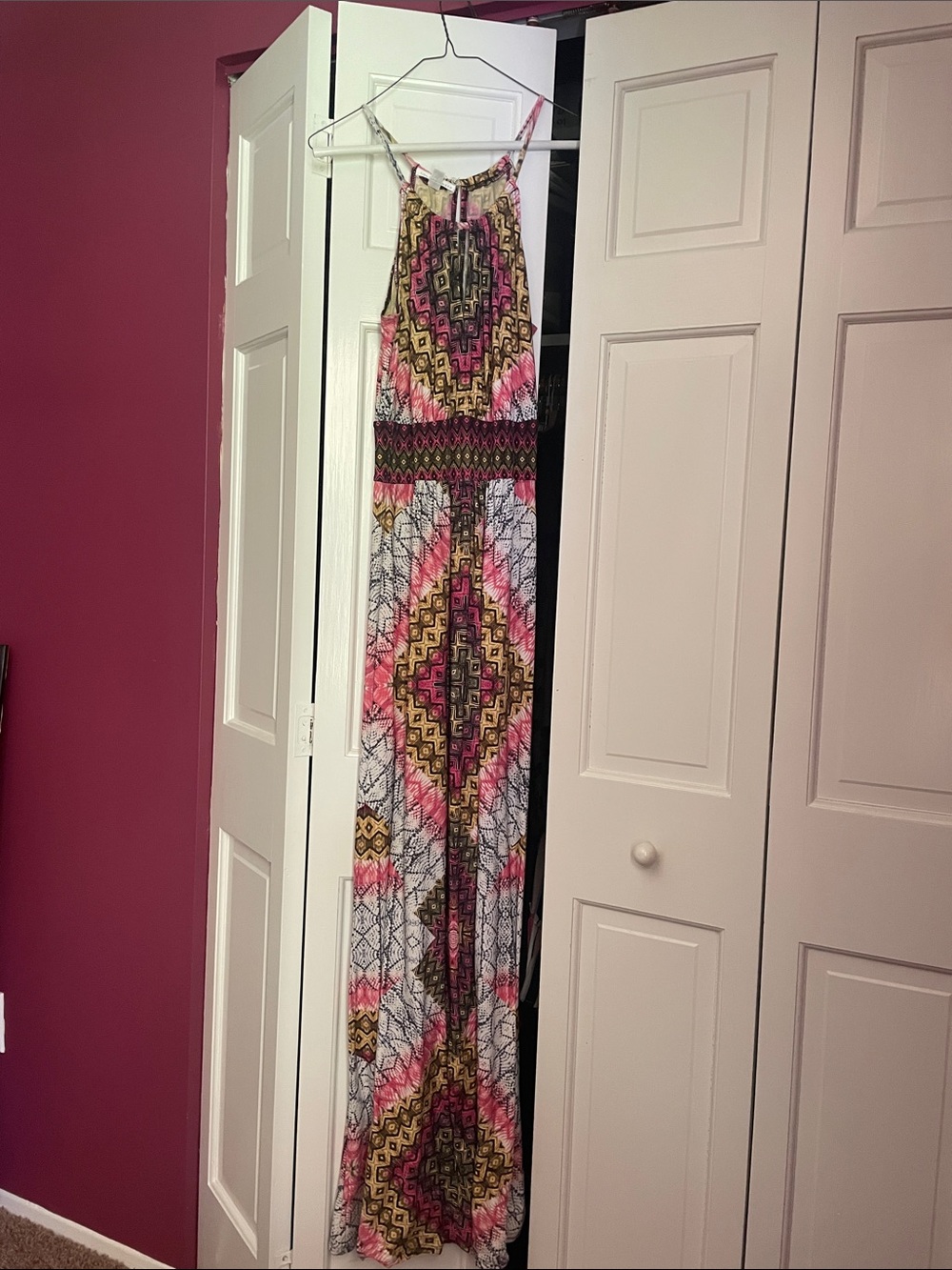 London Times Pink, Yellow & White Geometric Maxi Dress